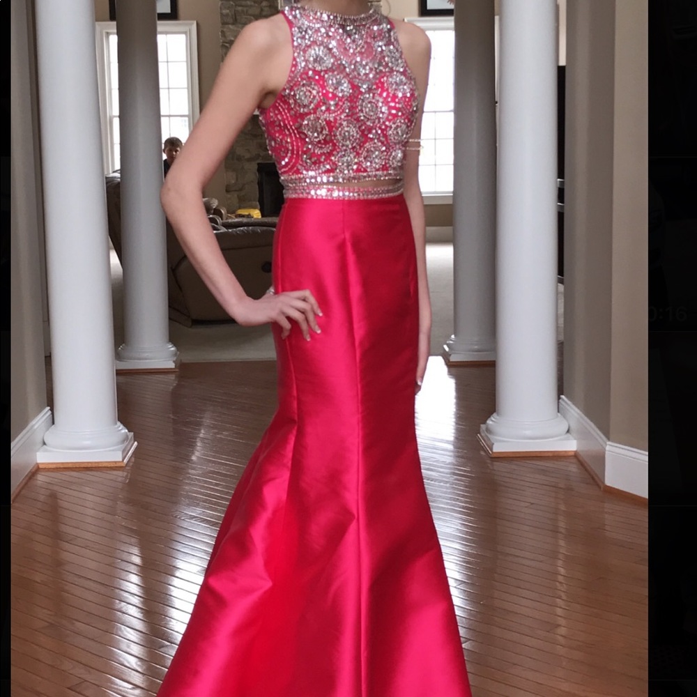 pink Mac Duggal 2 piece prom dress
